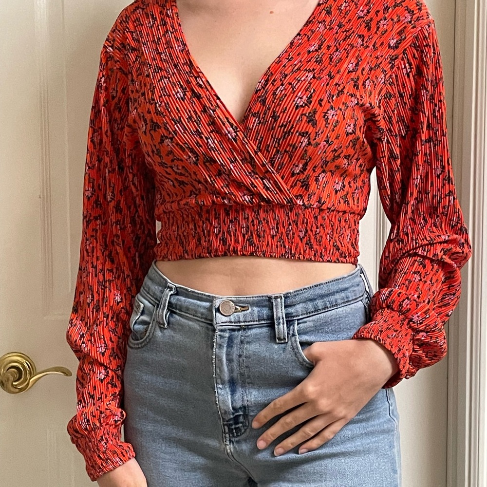 Orange Floral Urban Outfitters Crop Top Size Medium